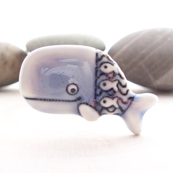 Whimsical whale gift shimmery shiney blue and black glazed handmade porcelain pin brooch miniature art treasure