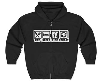 Eat Sleep Ride Repeat パーカー | フルジップ ジップアップ スウェットシャツ