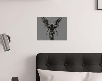 Satinposter med mörka fallen änglar | Gotisk ängelillustrationposter