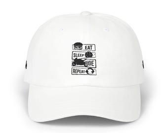 Eat Sleep Ride Repeat キャップ | クラシックなダッドキャップ、モーターサイクルグラフィックハット