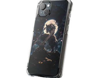 月明かりの狼柄スマホケース | マグネット式クリア耐衝撃ケース