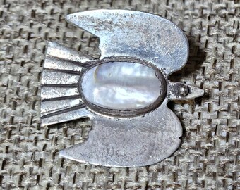 Pin vintage de plata de ley Thunderbird Phoenix – Cabujón de nácar – 2,5 x 2,5 cm