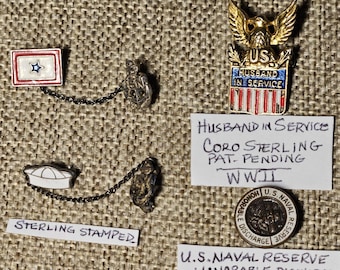 WWII Pin Lot of 4 – Anchored Hearts - 3 Sterling Silver and Honorable Discharge