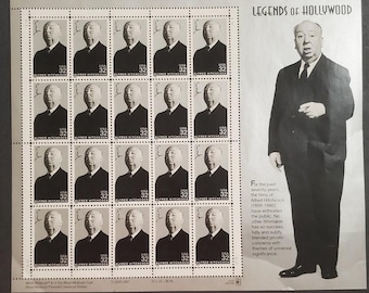 Alfred Hitchcock Legends of Hollywood Stamp Sheet – 1999, Mint Condition