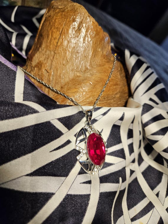 Ruby Red Statement Pendant with Clear Rhinestones… - image 5