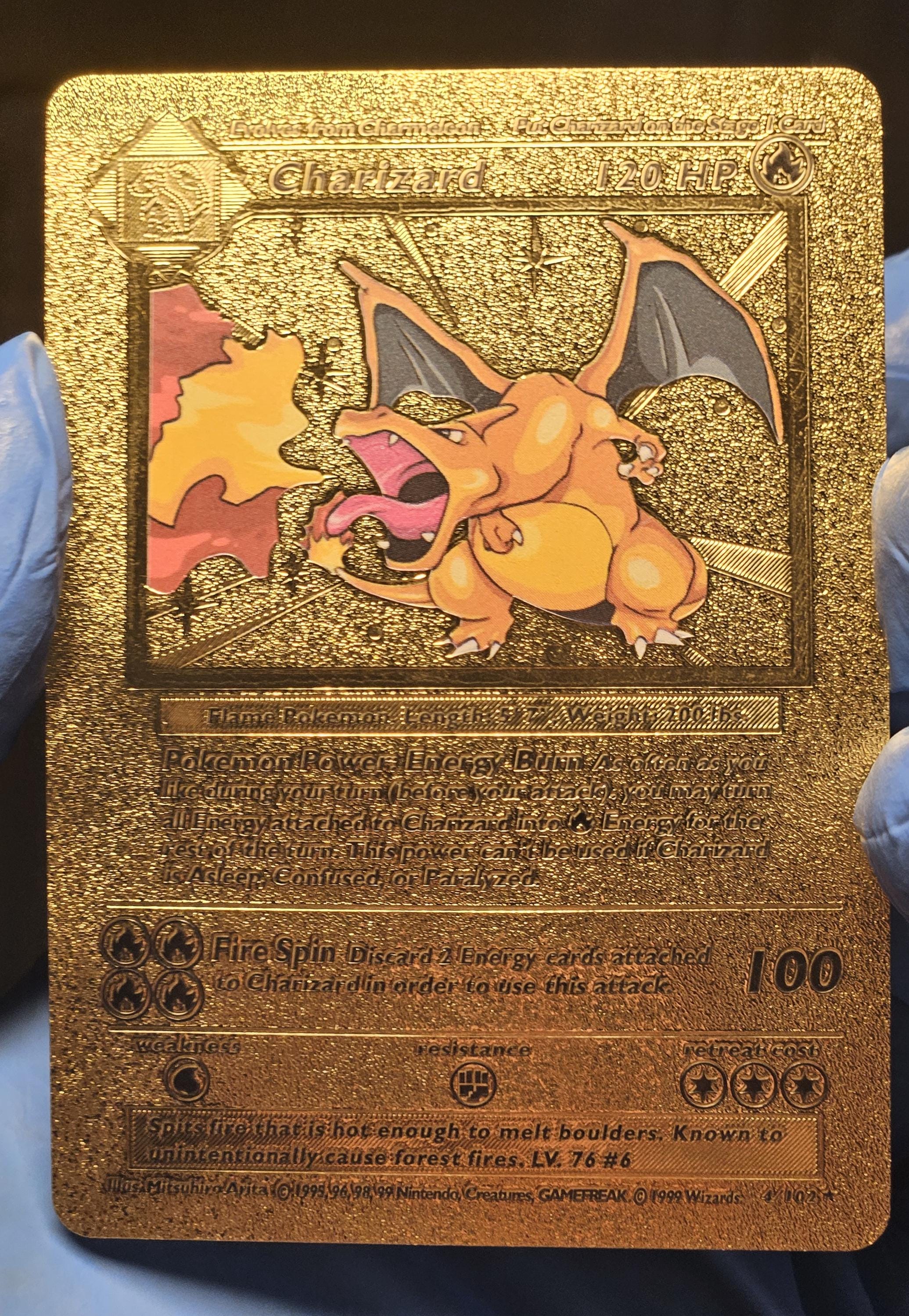 charizard gold foil pokémon card 4 102 Pokemon 4/102 - Rare Celebrations this card is the perfect way to showcase your collection. CHARIZARD 4/102 Base Set Vintage
