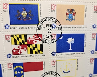 1976 Bicentennial 50 State Flags First Day Cover – Full Sheet (#1632–1682)