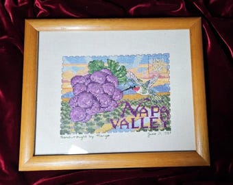 Punto de cruz vintage del Valle de Napa: diseño inspirado en sellos enmarcados, 1997