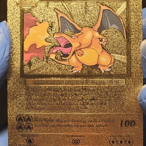 charizard gold foil pokmon card 4 102 1st Edition Charizard 4/102 Gold Metal High Quality Fan Art Card Collectible