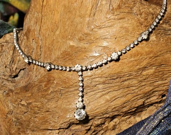 Collar vintage con colgante de diamantes de imitación de 38 cm y cierre de gancho