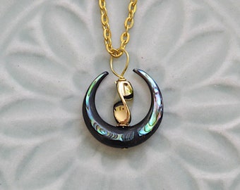 UU Chalice Pendant, Optional Chain, Abalone crescent beads, Gender Neutral Unitarian gift, Matching Earrings Available, Save 20% on the Set