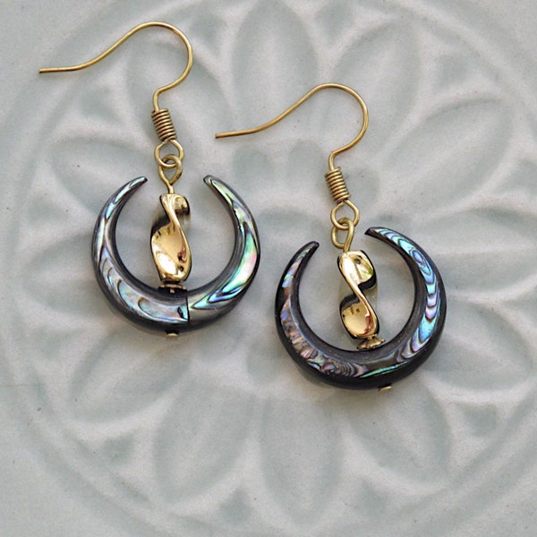 UU Chalice Earrings, Hypoallergenic Option, Abalone crescent beads, Unique Unitarian gift, Matching Pendant Available, Save 20% on the Set,