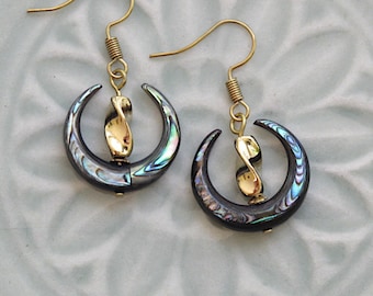 UU Chalice Earrings, Hypoallergenic Option, Abalone crescent beads, Unique Unitarian gift, Matching Pendant Available, Save 20% on the Set,