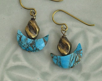 UU Chalice Earrings, Turquoise Gemstone Crescent bead, Hypoallergenic Option, Unique Gift, Unitarian Universalist, Matching Pendant