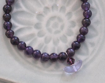 Amethyst UU Chalice Bracelet, February Birthstone, Unitarian Universalist, Gemstone bead, Clear Lilac Czech Glass Crescent, Amethyst Crystal