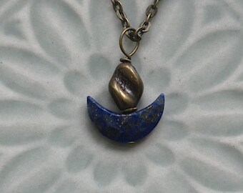 UU Chalice Pendant, Optional Chain, Unique Gender Neutral Gift, Lapis Lazuli Gemstone Crescent, Unitarian Universalist, Matching Earrings