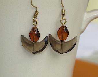 UU Chalice Earrings, Hypoallergenic Option, Smoky Topaz Gemstone Crescent, Unique Gift, Unitarian Universalist, Matching Pendant