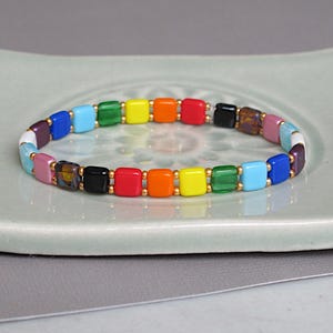Pride Trans BIPOC LGBTQ+ Bracelet, 2 Designs 4 Sizes, Hypoallergenic Options, CzechMates Square Glass Beads, Gender Neutral gift, Progress