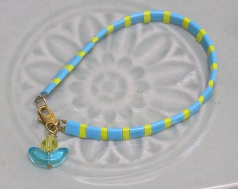 Ukraine Colors, Profits go to UNICEF, UU Chalice Bracelet, Turquoise and Yellow Miyuki Tila Glass beads, handmade gender neutral gift