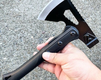 Handmade Tactical Tomahawk Axe, Hammer, Nylon Sheath
