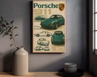 Vintage Porsche 911 Teal Poster: Retro Sports Car Art (Digital Print)
