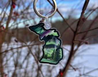 Acrylic Keychain - Michigan Aurora - Colored Pencil Drawing