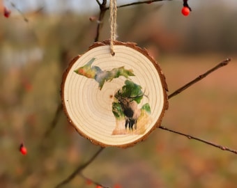 Michigan Elk Drawing - Wood Slice Ornament