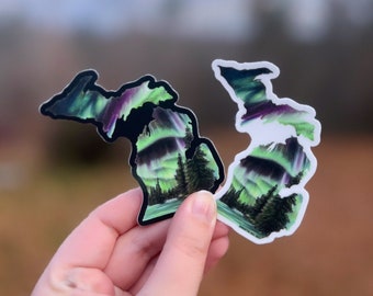 Michigan Aurora - Colored Pencil Drawing - Vinyl Stickers