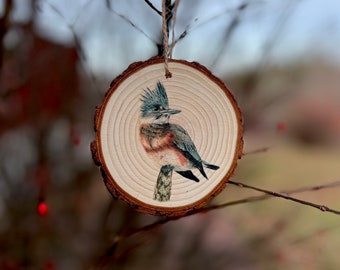 Belted Kingfisher Drawing - Wood Slice Ornament