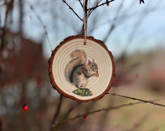 Fox Squirrel Drawing - Wood Slice Ornament