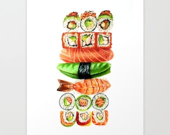 Sushi  - Colored Pencil Drawing - Art Print