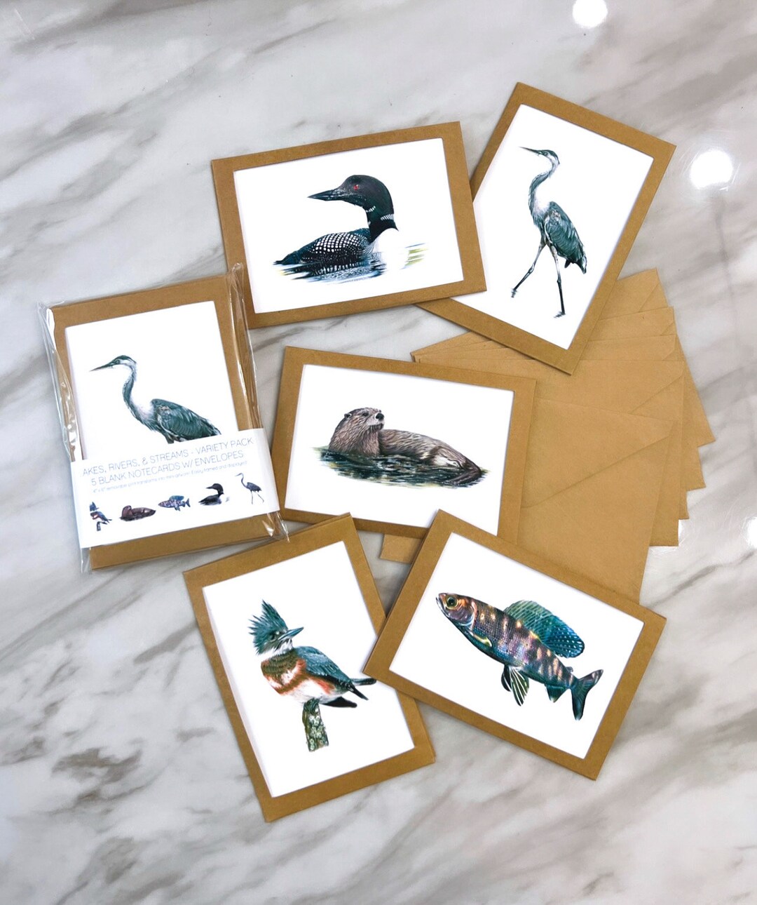 5-pack lakes Rivers & Streams Drawing Note Cards - Etsy