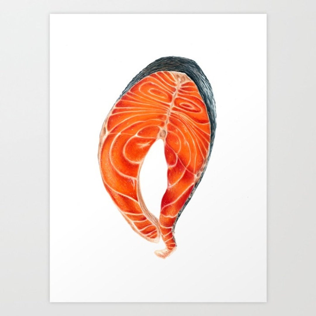 Salmon Steak Colored Pencil Drawing Art Print Etsy