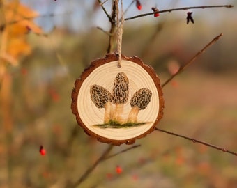 Morel Drawing - Wood Slice Ornament