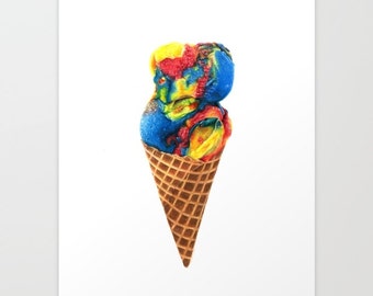 Super Ice Cream - Colored Pencil Drawing - Art Print