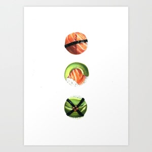 Sushi Trio - Colored Pencil Drawing - Art Print