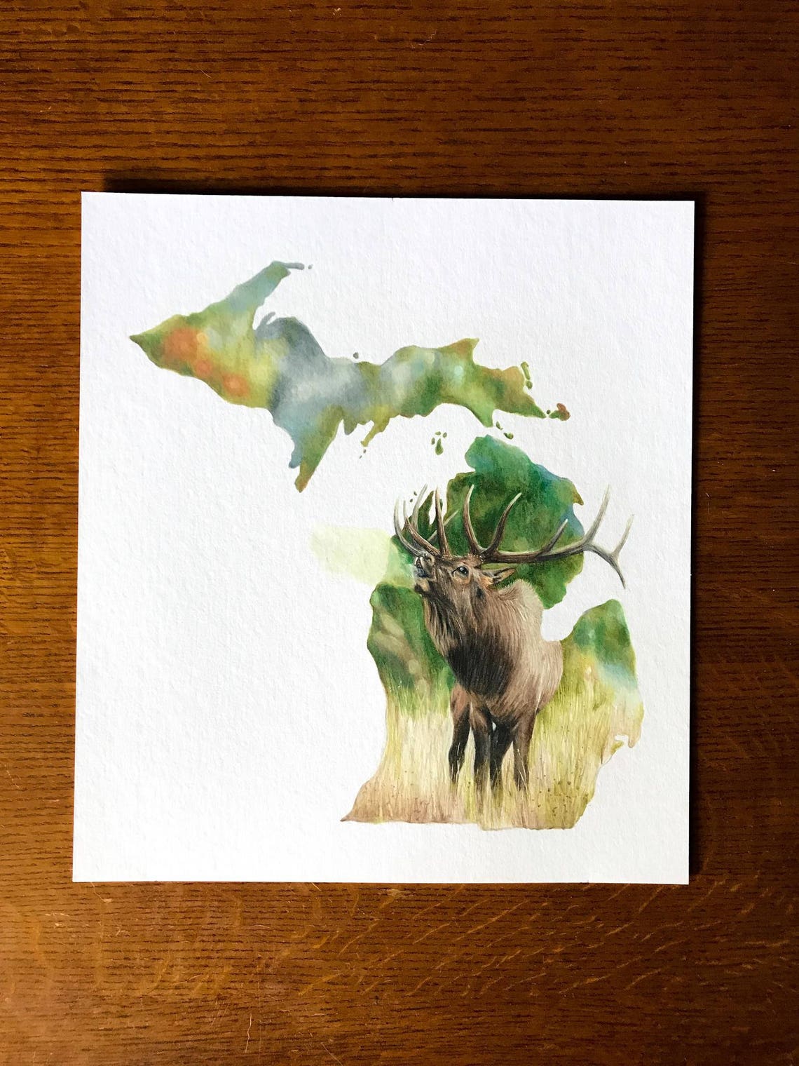 Original Michigan Elk Drawing Etsy