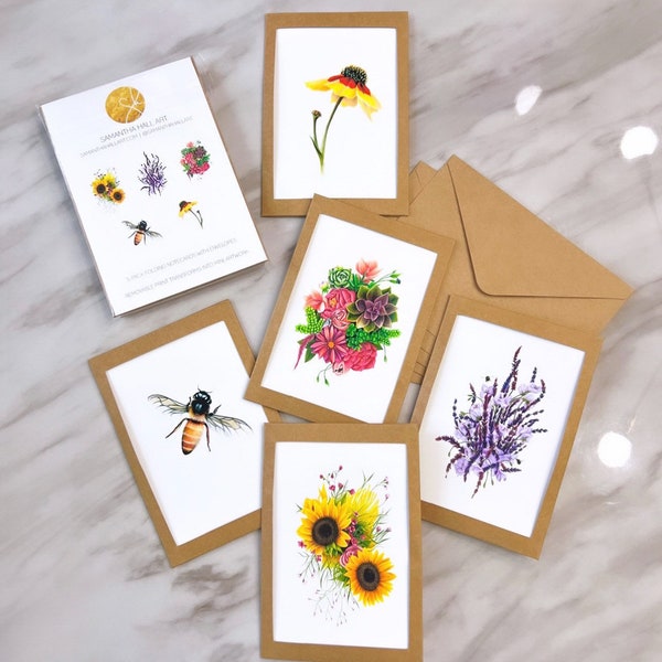 5-Pack "Floral" Drawing Note Cards with Envelopes