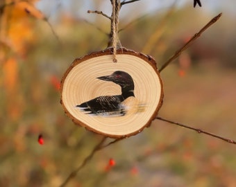 Eistaucher Zeichnung - Holzscheibe