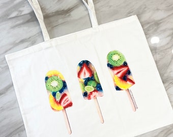 Fruit Popsicle Drawings - Double-Sided - Extra Large - 100% Cotton Tote Bag
