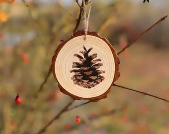 Pine Cone Drawing - Wood Slice Ornament