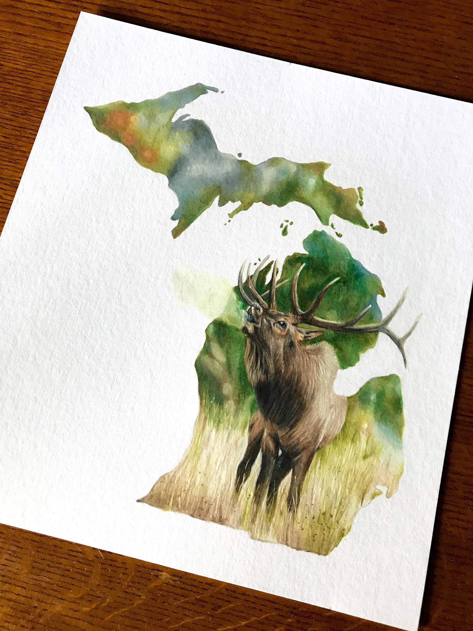 Original Michigan Elk Drawing Etsy