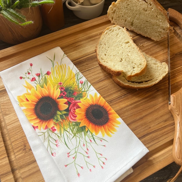 Sunflower Drawing 100% Cotton Tea Towel