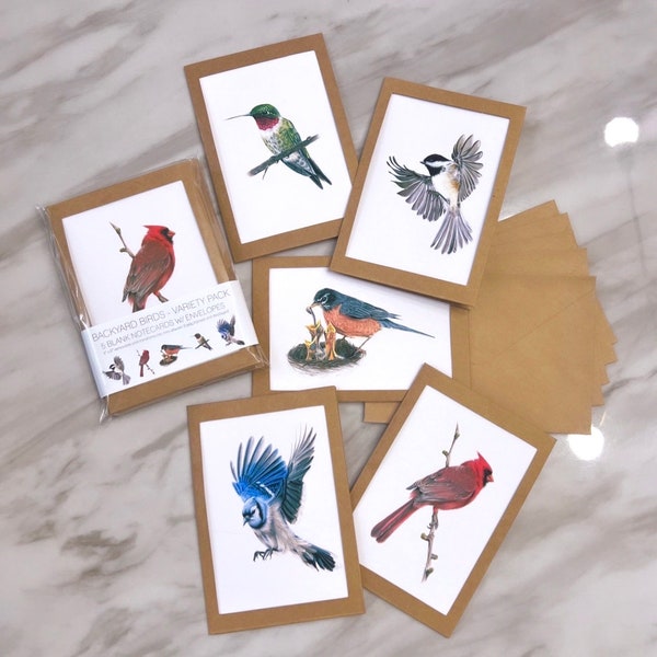 5-Pack "Backyard Birds" Drawing Note Cards with Envelopes