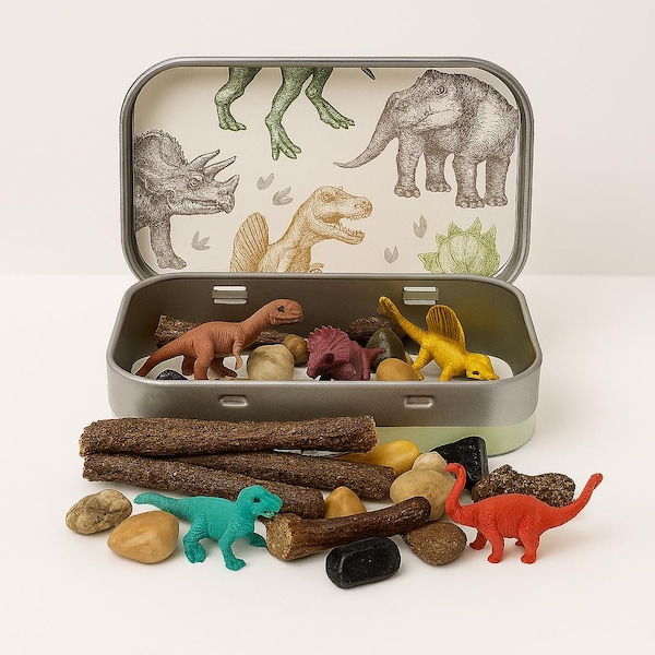 Dinosaur Sensory Pocket Play Kit | Travel Activity Tin | Montessori Toy