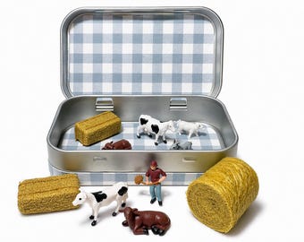Farm Pocket Play Kit | Miniature Farm Animals, Tin Travel Toy, Montessori Activity