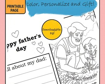 Happy Father's Day Coloring Page, Color & Gift: Personalized Father's Day Coloring Card | Printable DIY Gift for Dad | Instant Download