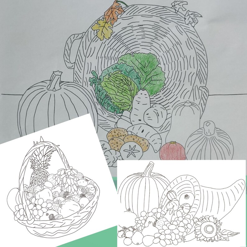 Fruits and Vegetables Coloring Book – Printable Food Basket Pages for ...