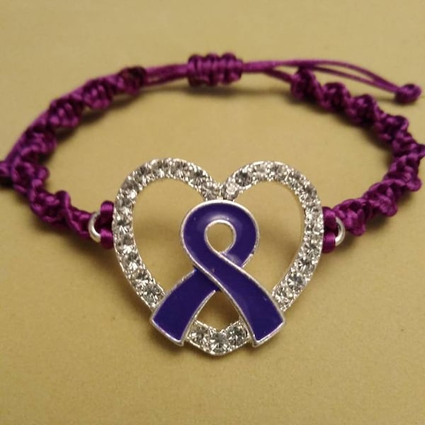 purple Ribbon Charm Cancer Awareness Shambala Cancer Bracelet Alzheimer’s lupus, animal abuse Crohn’s cystic fibrosis fibromyalgia thyroid