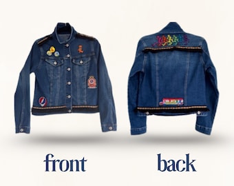 Grateful Dead Denim Jacket | Vintage Embroidered Jean Jacket | Custom Boho Festival Clothing | Upcycled Hippie Patchwork Jacket